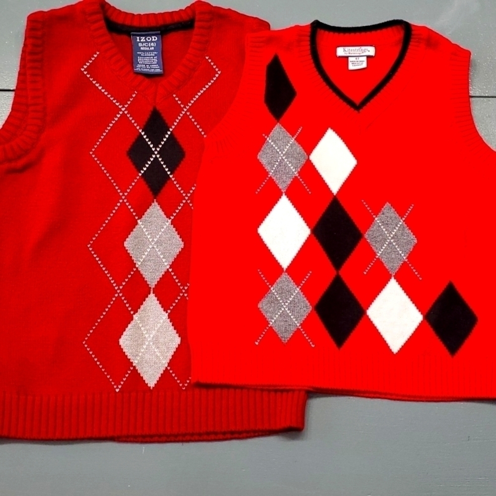 A lot of 2 boys argyle red vests. One, size 4, one size 4 T So cute You wi…